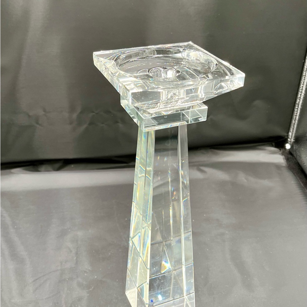 Vintage Crystal Single Candle Holder H 9 In